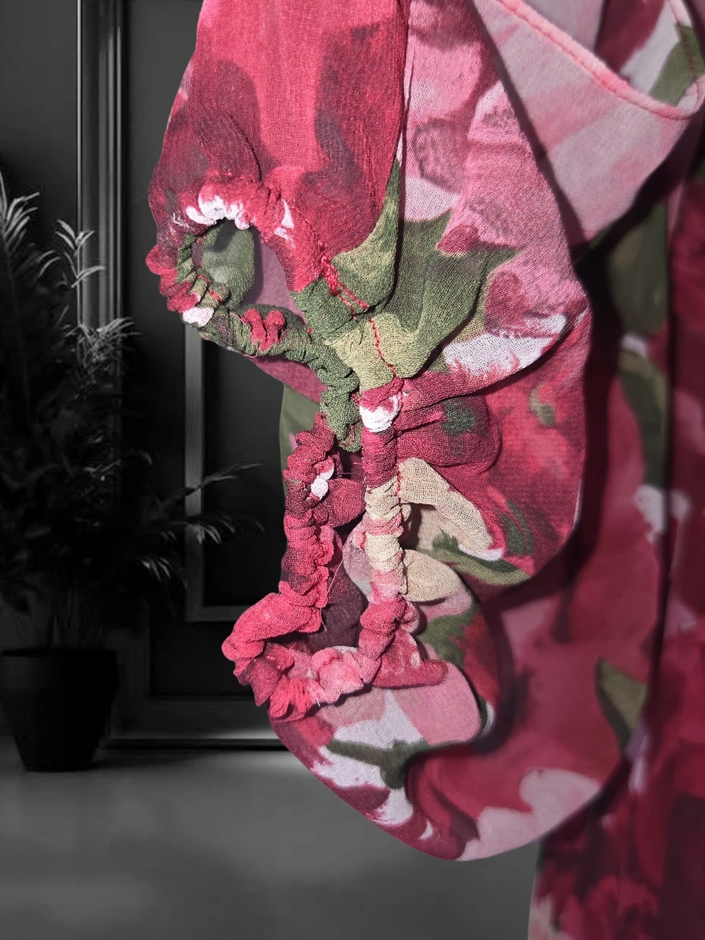 Xscape Plus Size Floral Pleated Maxi Off-The-Shoul Red Olive 20W Dress - Picture 12 of 16